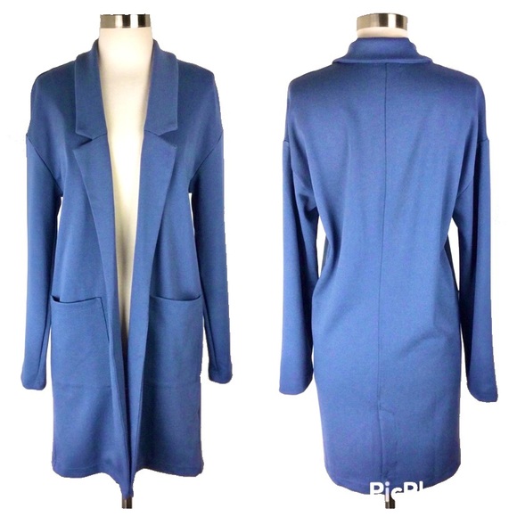 Leith Womens Trench Coat Lightweight Open-Front Blue Stretch - Picture 4 of 12